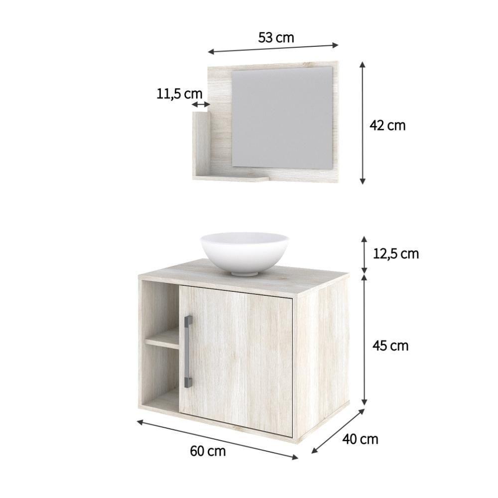 Conjunto Balcão C-cuba R30 E Espelheira Soft 600 Nogal C-preto ônix Snow - 5