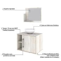 Conjunto Balcão C-cuba R30 E Espelheira Soft 600 Nogal C-preto ônix Snow