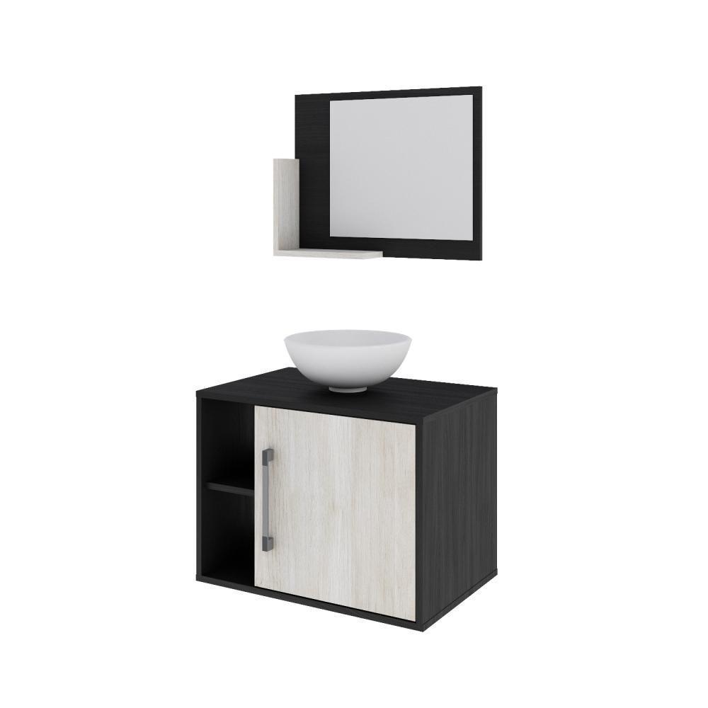 Conjunto Balcão C-cuba R30 E Espelheira Soft 600 Preto ônix C-nogal Preto Onix C-snow - 2