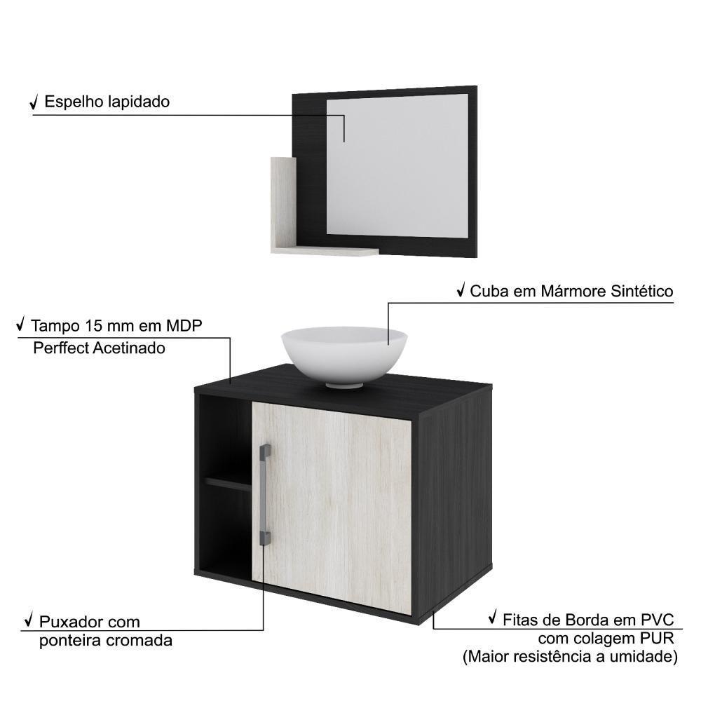 Conjunto Balcão C-cuba R30 E Espelheira Soft 600 Preto ônix C-nogal Preto Onix C-snow - 4