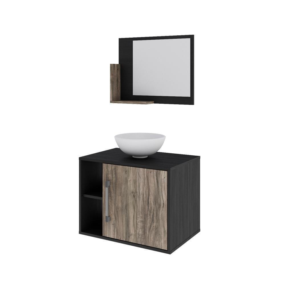 Conjunto Balcão C-cuba R30 E Espelheira Soft 600 Preto ônix C-carvalho Preto ônix C-carvalho Dark - 2