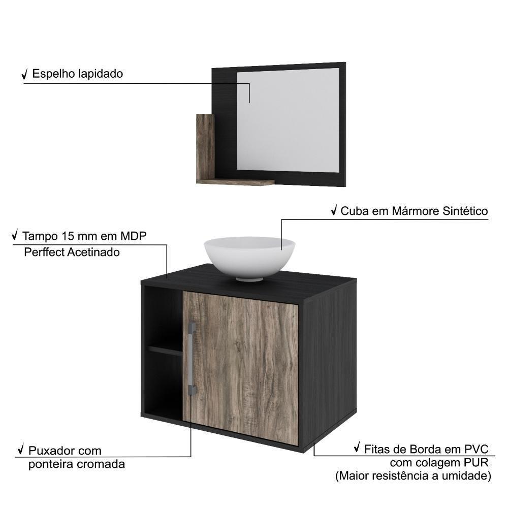 Conjunto Balcão C-cuba R30 E Espelheira Soft 600 Preto ônix C-carvalho Preto ônix C-carvalho Dark - 4