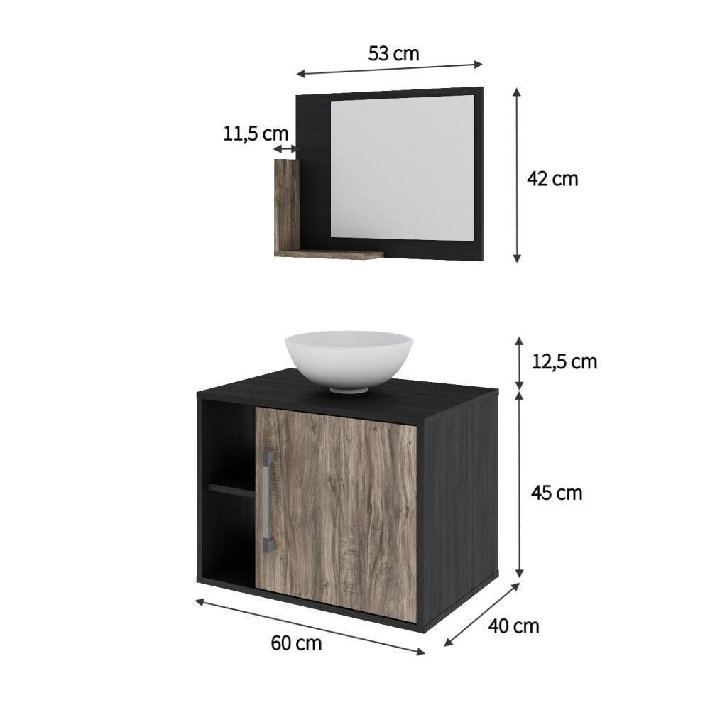 Conjunto Balcão C-cuba R30 E Espelheira Soft 600 Preto ônix C-carvalho Preto ônix C-carvalho Dark - 5