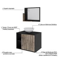 Conjunto Balcão C-cuba R30 E Espelheira Soft 600 Preto ônix C-carvalho Preto ônix C-carvalho Dark