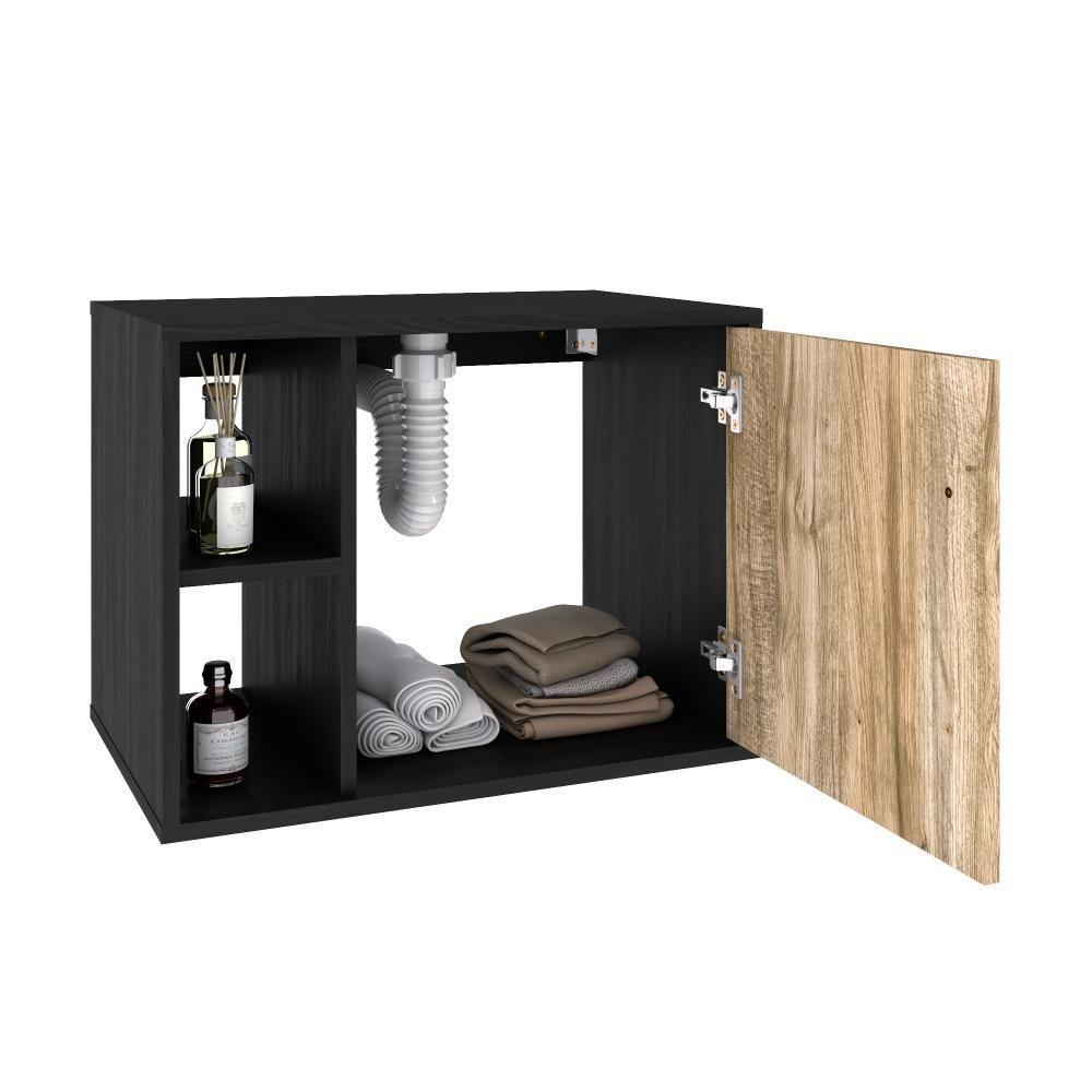 Conjunto Balcão C-cuba R30 E Espelheira Soft 600 Preto ônix C-branco Chess Preto ônix C-carvalho - 3