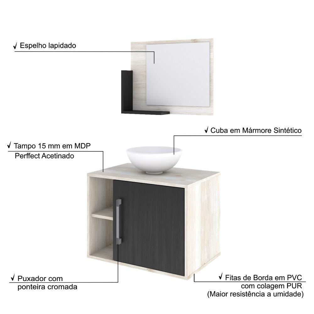 Conjunto Balcão C-cuba R30 E Espelheira Soft 600 Snow C-branco Chess Snow C-preto ônix - 4