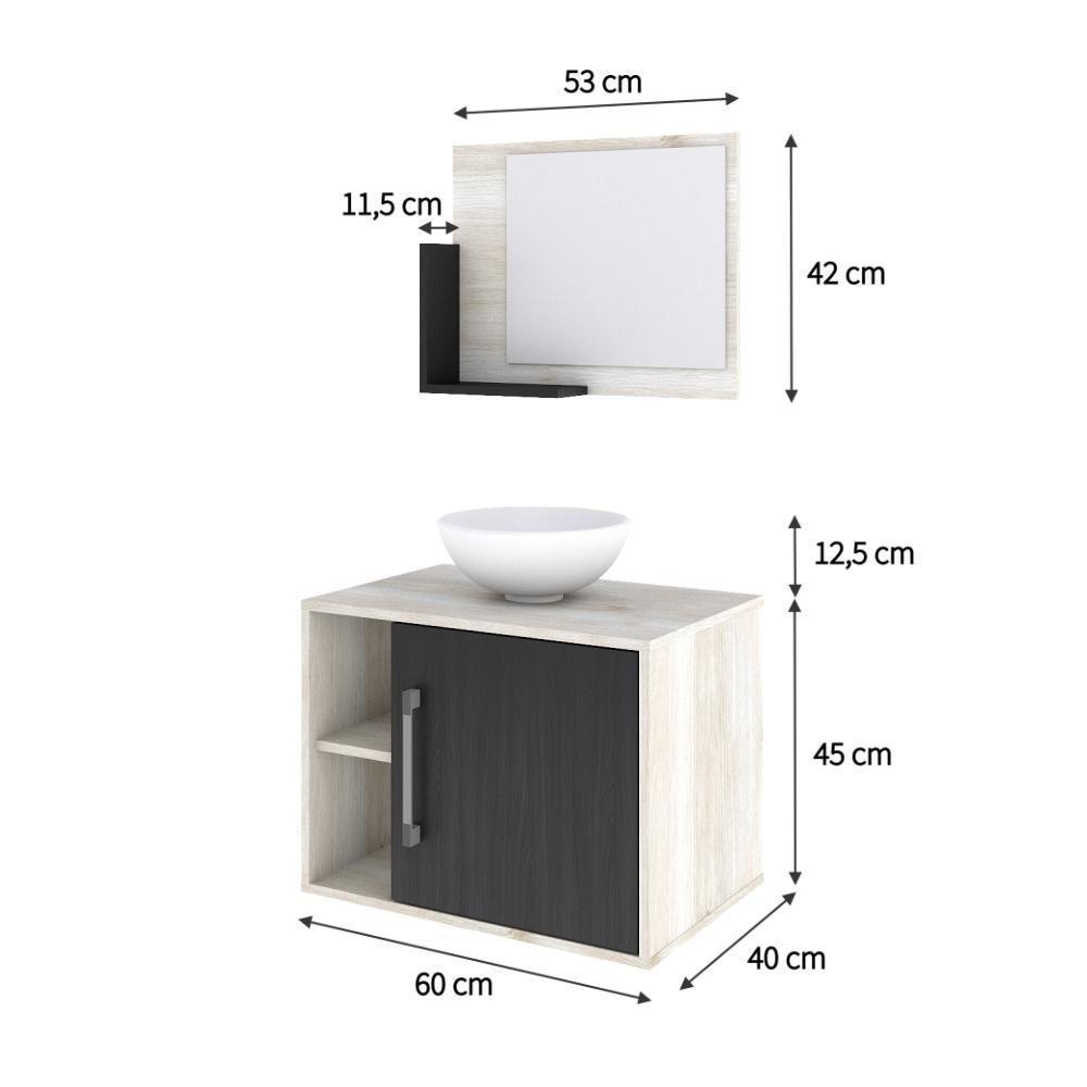 Conjunto Balcão C-cuba R30 E Espelheira Soft 600 Snow C-branco Chess Snow C-preto ônix - 5
