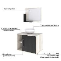 Conjunto Balcão C-cuba R30 E Espelheira Soft 600 Snow C-branco Chess Snow C-preto ônix