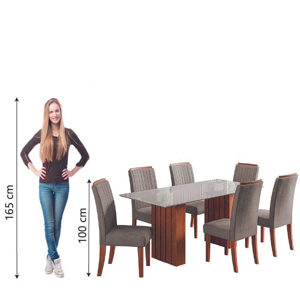 Conjunto De Mesa Sala De Jantar Ripada Tampo Com Vidro Santiago 1,80m 6 Cadeiras Grécia Dobuê Madeirado Mascavo - 7