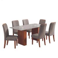 Conjunto De Mesa Sala De Jantar Ripada Tampo Com Vidro Santiago 1,80m 6 Cadeiras Grécia Dobuê Madeirado Mascavo - 1