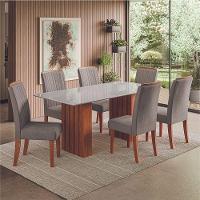 Conjunto De Mesa Sala De Jantar Ripada Tampo Com Vidro Santiago 1,80m 6 Cadeiras Grécia Dobuê Madeirado Mascavo - 2