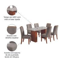 Conjunto De Mesa Sala De Jantar Ripada Tampo Com Vidro Santiago 1,80m 6 Cadeiras Grécia Dobuê Madeirado Mascavo - 6