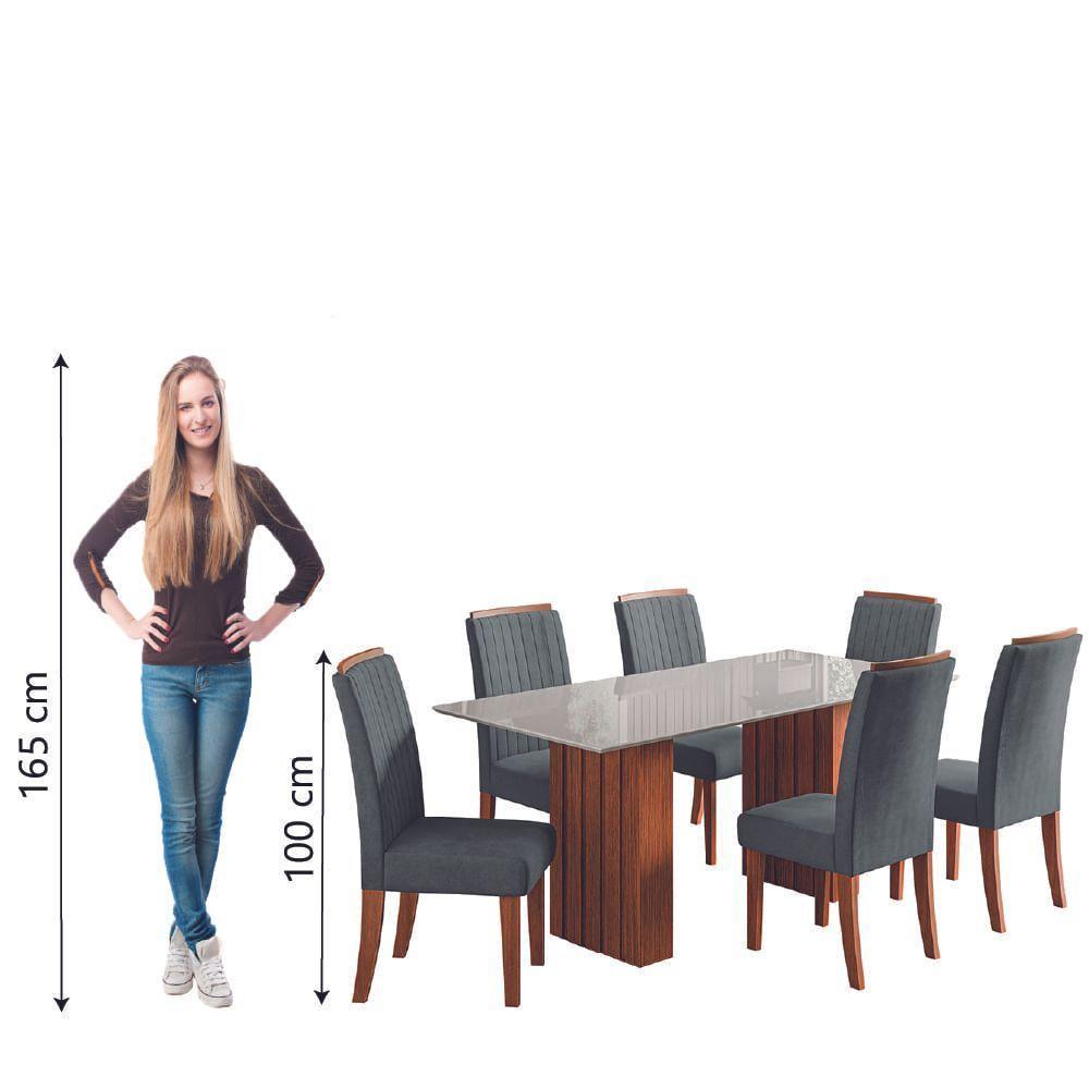 Conjunto De Mesa Sala De Jantar Ripada Tampo Com Vidro Santiago 1,80m 6 Cadeiras Grécia Dobuê Madeirado/Grafite - 5
