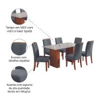 Conjunto De Mesa Sala De Jantar Ripada Tampo Com Vidro Santiago 1,80m 6 Cadeiras Grécia Dobuê Madeirado/Grafite - 7