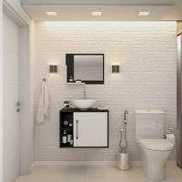 Conjunto Balcão C-cuba R30 E Espelheira Soft 600 Preto ônix Preto ônix C-branco Chess - 1