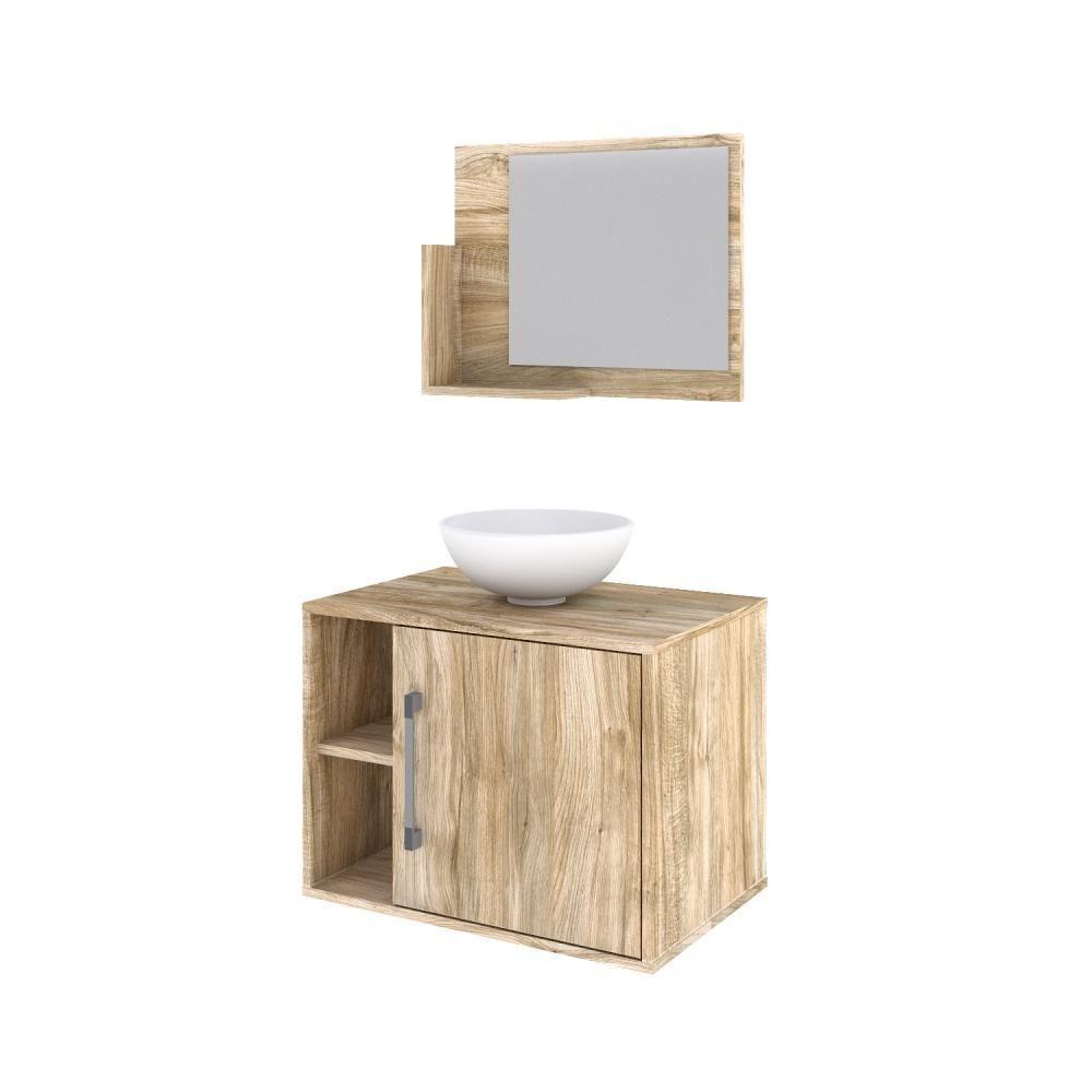 Conjunto Balcão C-cuba R30 E Espelheira Soft 600 Preto Onix C-snow Carvalho - 2