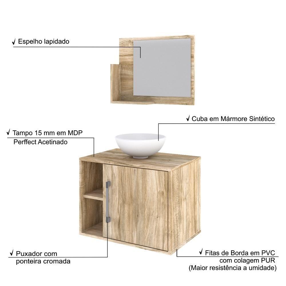 Conjunto Balcão C-cuba R30 E Espelheira Soft 600 Preto Onix C-snow Carvalho - 4