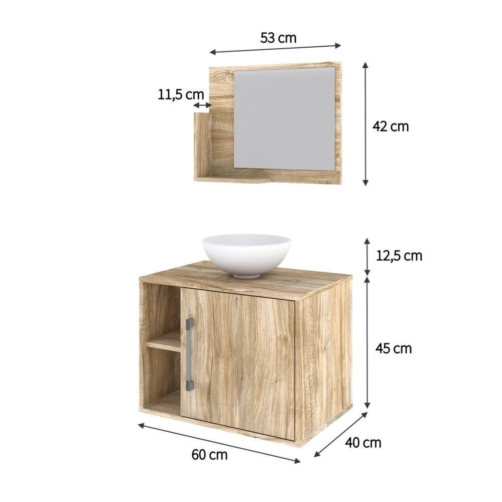 Conjunto Balcão C-cuba R30 E Espelheira Soft 600 Preto Onix C-snow Carvalho - 5