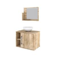 Conjunto Balcão C-cuba R30 E Espelheira Soft 600 Preto Onix C-snow Carvalho - 2