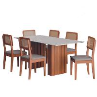 Conjunto De Mesa Sala De Jantar Ripada Tampo Com Vidro 1,80m 6 Cadeiras Santiago Dobuê Madeirado Off White - 1