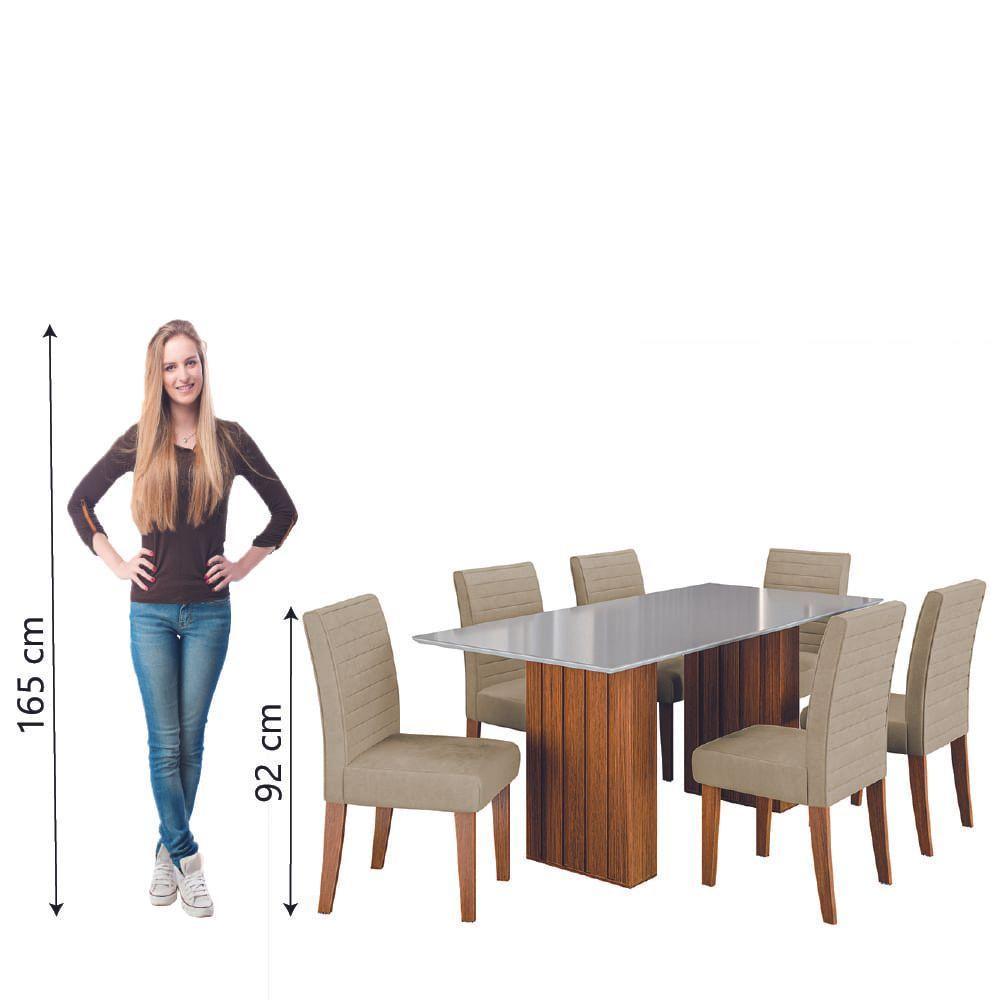 Conjunto De Mesa Sala De Jantar Ripada Tampo Com Vidro Santiago 1,80m 6 Cadeiras Creta Dobuê Madeirado / Bege - 3
