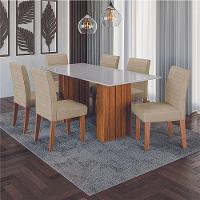 Conjunto De Mesa Sala De Jantar Ripada Tampo Com Vidro Santiago 1,80m 6 Cadeiras Creta Dobuê Madeirado / Bege - 2