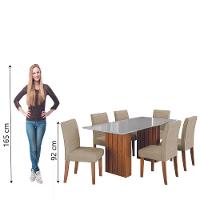 Conjunto De Mesa Sala De Jantar Ripada Tampo Com Vidro Santiago 1,80m 6 Cadeiras Creta Dobuê Madeirado / Bege - 3