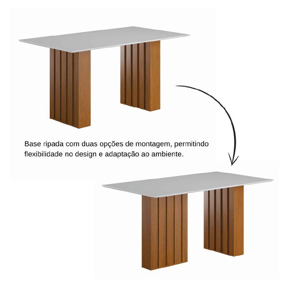 Conjunto Mesa De Jantar 1,80m Ripada Com Vidro 6 Cadeiras Creta - Dobuê - Madeirado/Mascavo - 6