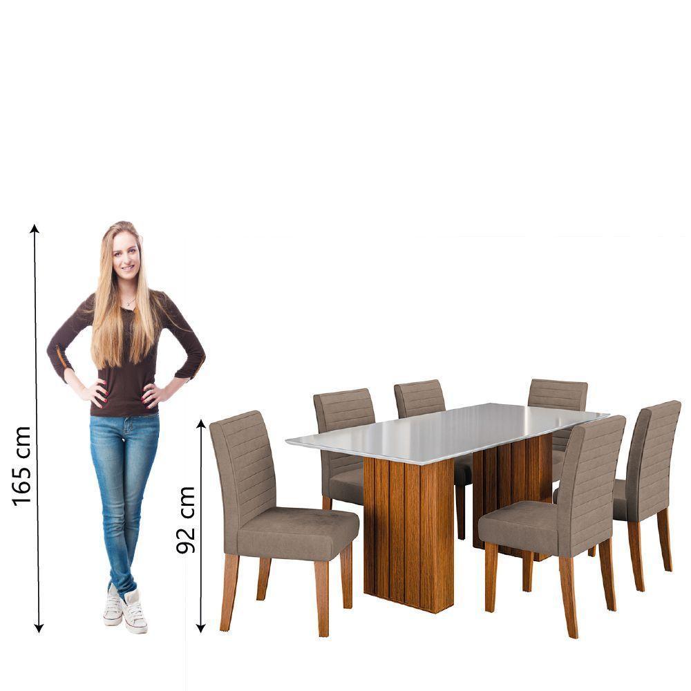 Conjunto Mesa De Jantar 1,80m Ripada Com Vidro 6 Cadeiras Creta - Dobuê - Madeirado/Mascavo - 7