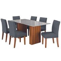 Conjunto De Mesa Sala De Jantar Ripada Tampo Com Vidro Santiago 1,80m 6 Cadeiras Creta Dobuê Madeirado/grafite - 1