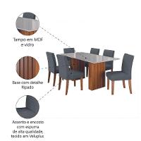 Conjunto De Mesa Sala De Jantar Ripada Tampo Com Vidro Santiago 1,80m 6 Cadeiras Creta Dobuê Madeirado/grafite - 5