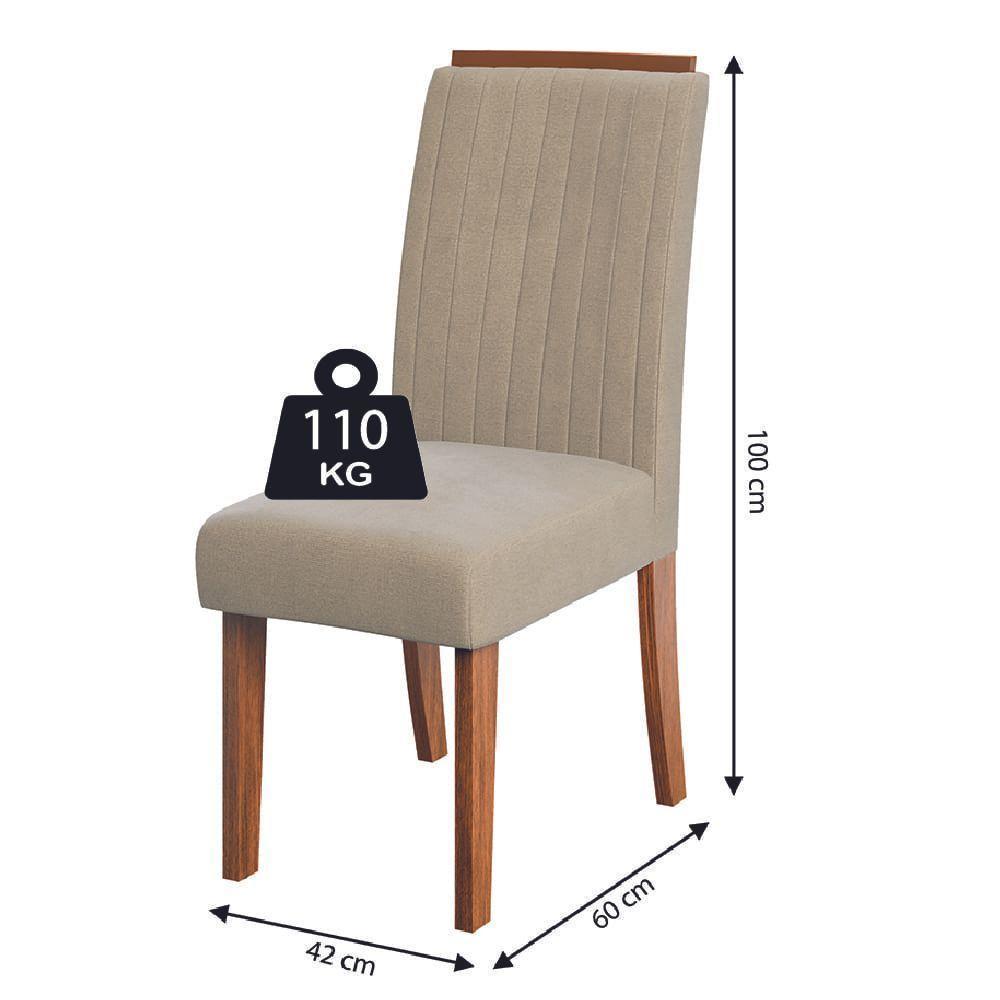 Conjunto De Mesa Sala De Jantar Ripada Tampo Com Vidro Santiago 1,80m 6 Cadeiras Grécia Dobuê Madeirado / Bege - 4