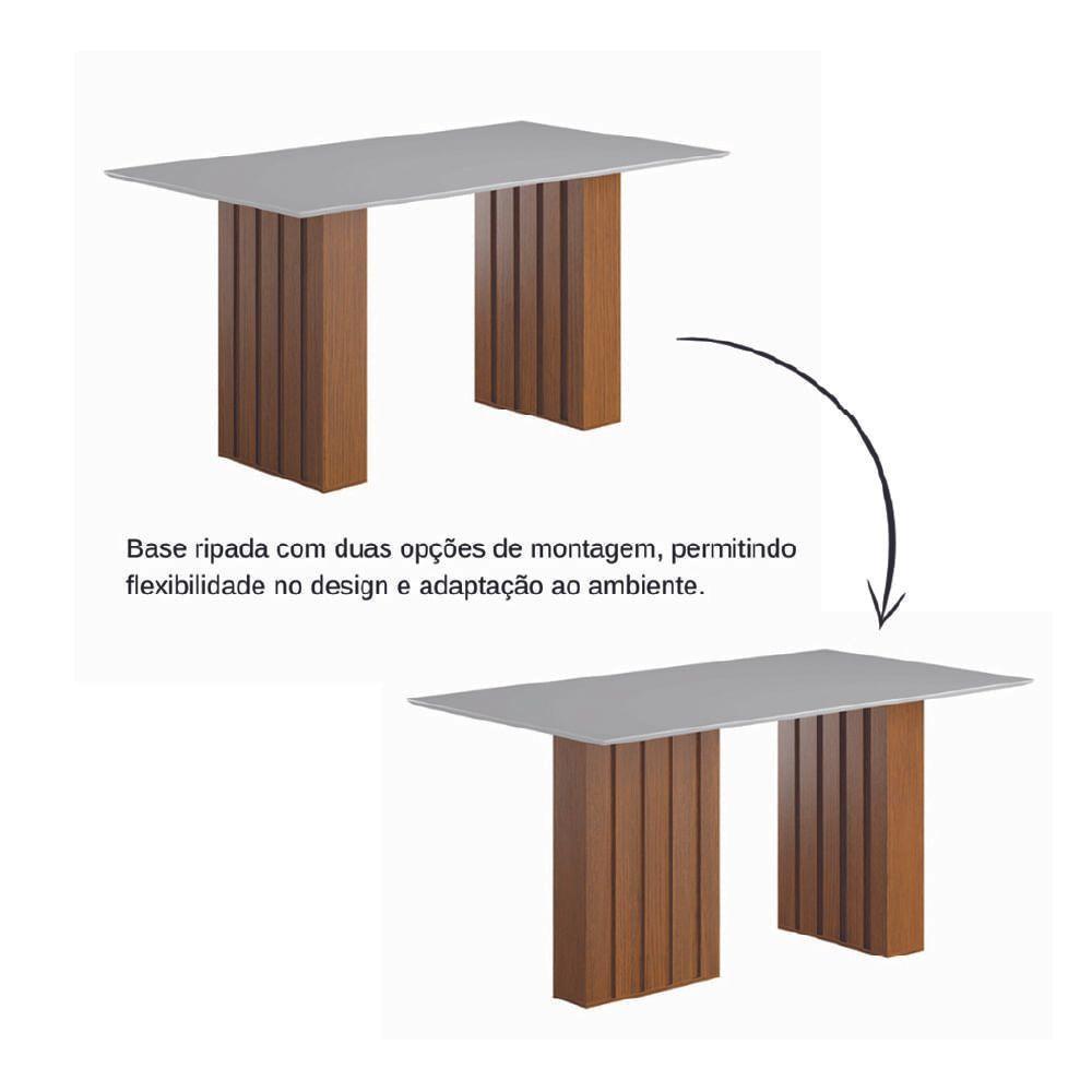Conjunto De Mesa Sala De Jantar Ripada Tampo Com Vidro Santiago 1,80m 6 Cadeiras Grécia Dobuê Madeirado / Bege - 5