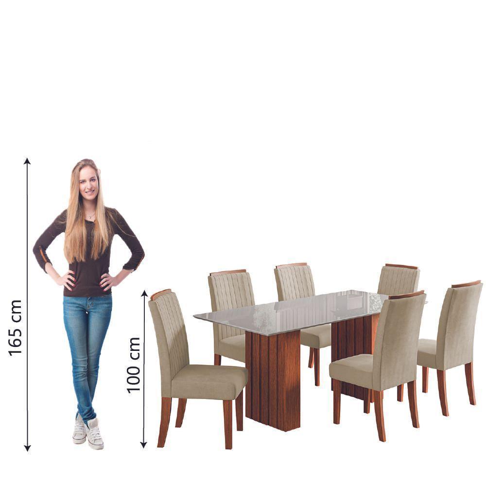 Conjunto De Mesa Sala De Jantar Ripada Tampo Com Vidro Santiago 1,80m 6 Cadeiras Grécia Dobuê Madeirado / Bege - 7