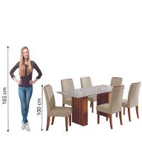 Conjunto De Mesa Sala De Jantar Ripada Tampo Com Vidro Santiago 1,80m 6 Cadeiras Grécia Dobuê Madeirado / Bege - 7
