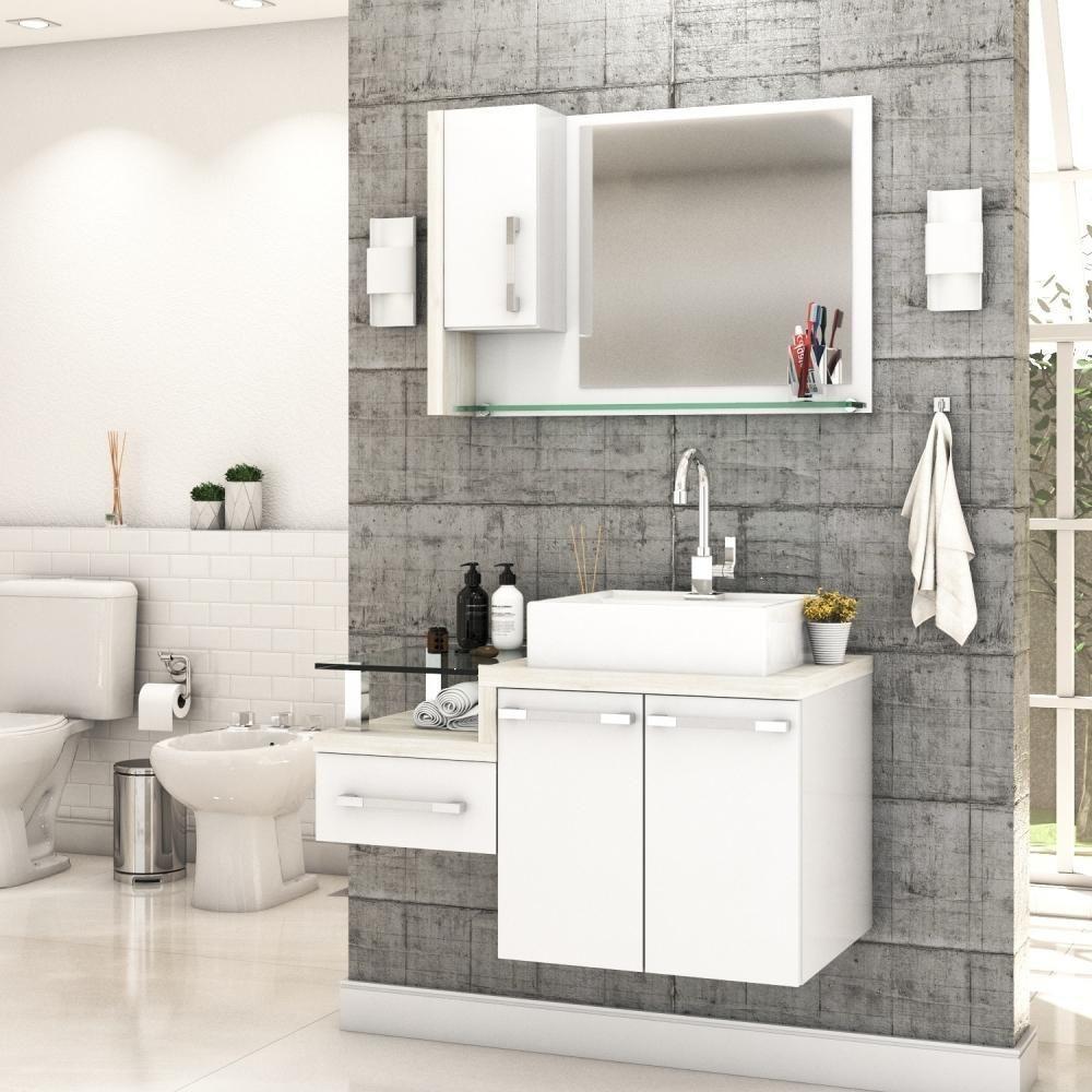 Conjunto Balcão C-cuba Q39 E Espelheira Legno 830 Branco Chess C-preto ônix Branco Chess C-snow - 1