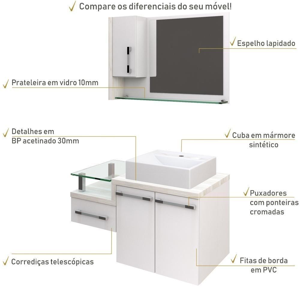 Conjunto Balcão C-cuba Q39 E Espelheira Legno 830 Branco Chess C-preto ônix Branco Chess C-snow - 5
