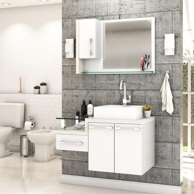 Conjunto Balcão C-cuba Q39 E Espelheira Legno 830 Branco Chess C-preto ônix Branco Chess C-snow