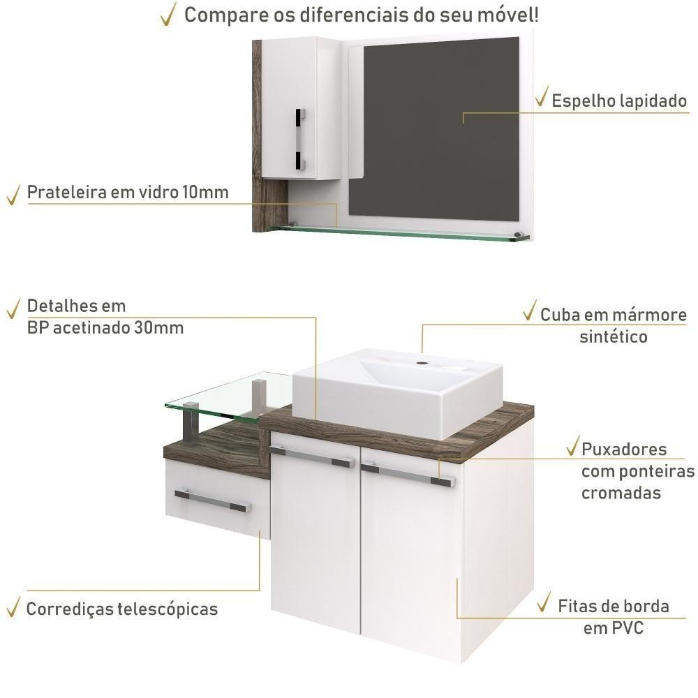 Conjunto Balcão C-cuba Q39 E Espelheira Legno 830 Branco Chess C-carvalho Branco Chess C-carvalho Dark - 5