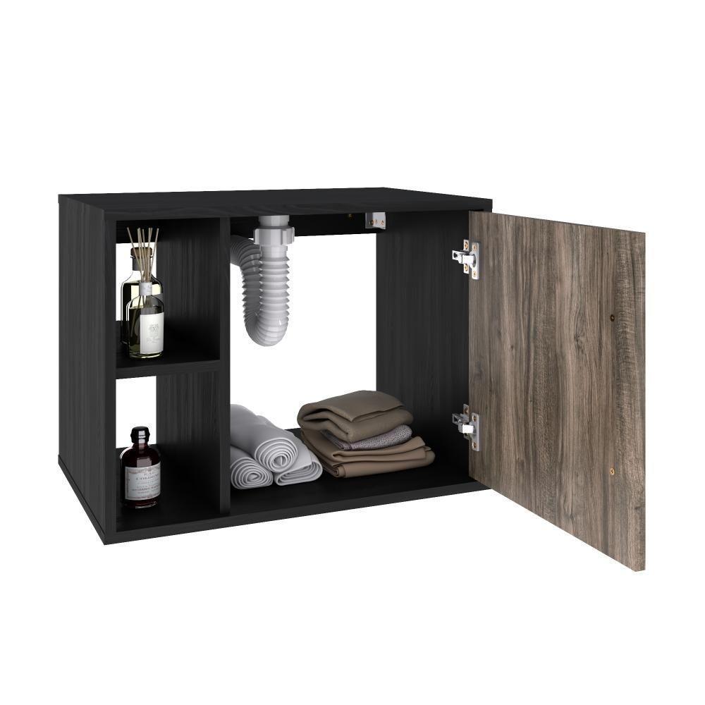 Conjunto Balcão C-cuba Q32 E Espelheira Soft 600 Preto ônix C-carvalho Preto ônix C-carvalho Dark - 3