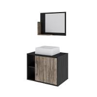 Conjunto Balcão C-cuba Q32 E Espelheira Soft 600 Preto ônix C-carvalho Preto ônix C-carvalho Dark - 2