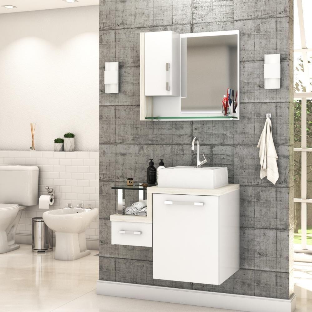 Conjunto Balcão C-cuba Q32 E Espelheira Legno 630 Branco Chess C-preto ônix Branco Chess C-snow - 1