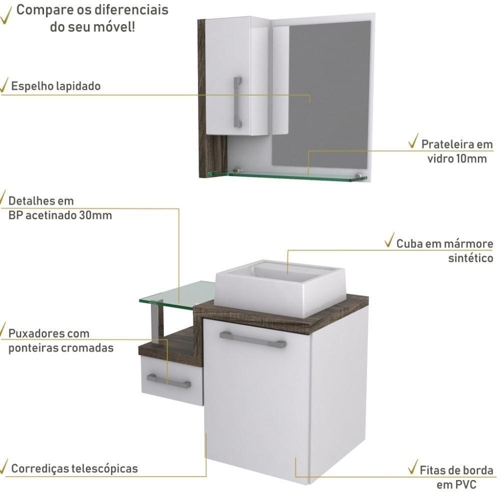 Conjunto Balcão C-cuba Q32 E Espelheira Legno 630 Branco Chess C-carvalho Branco Chess C-carvalho Dark - 5
