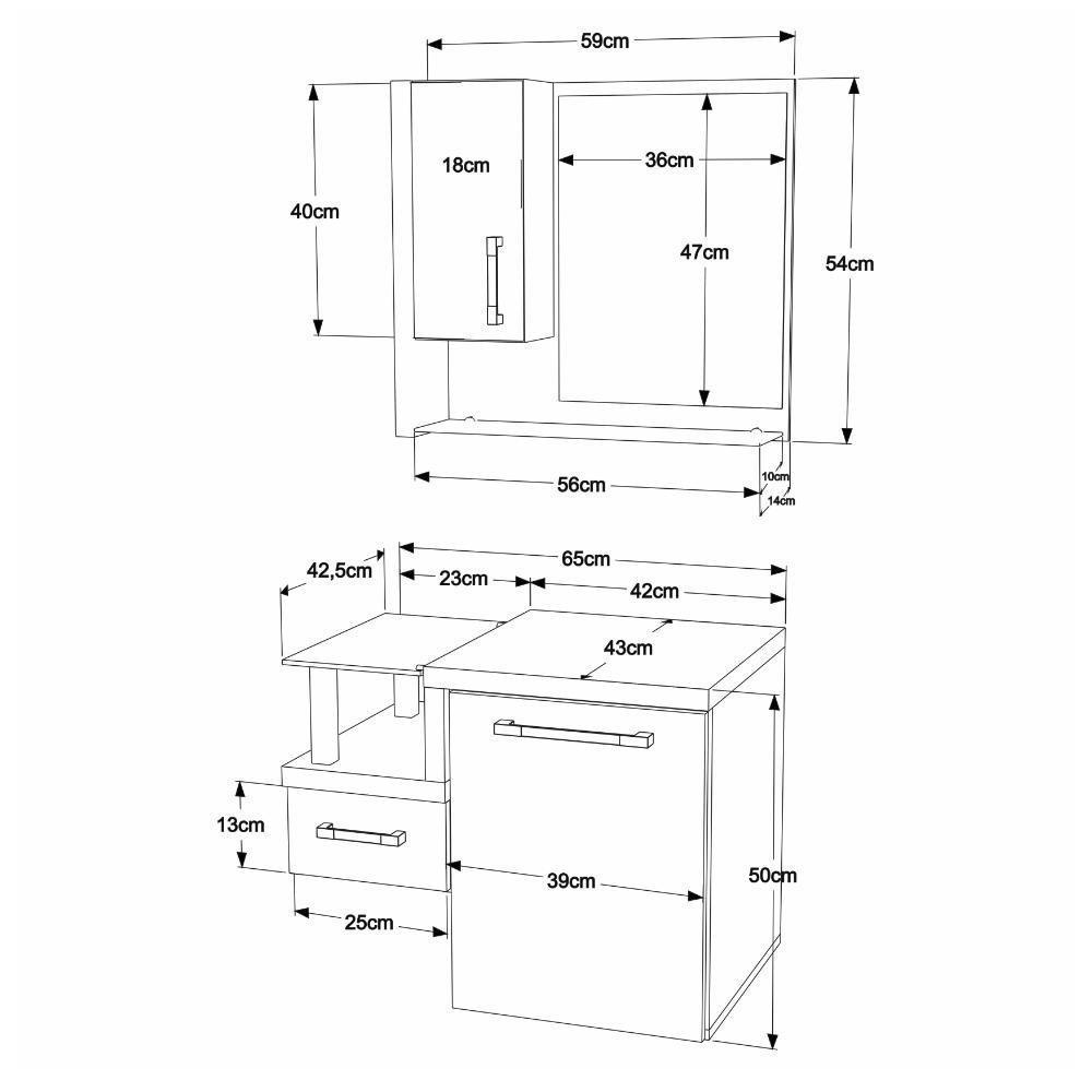 Conjunto Balcão C-cuba Q32 E Espelheira Legno 630 Branco Chess C-carvalho Branco Chess C-carvalho Dark - 6