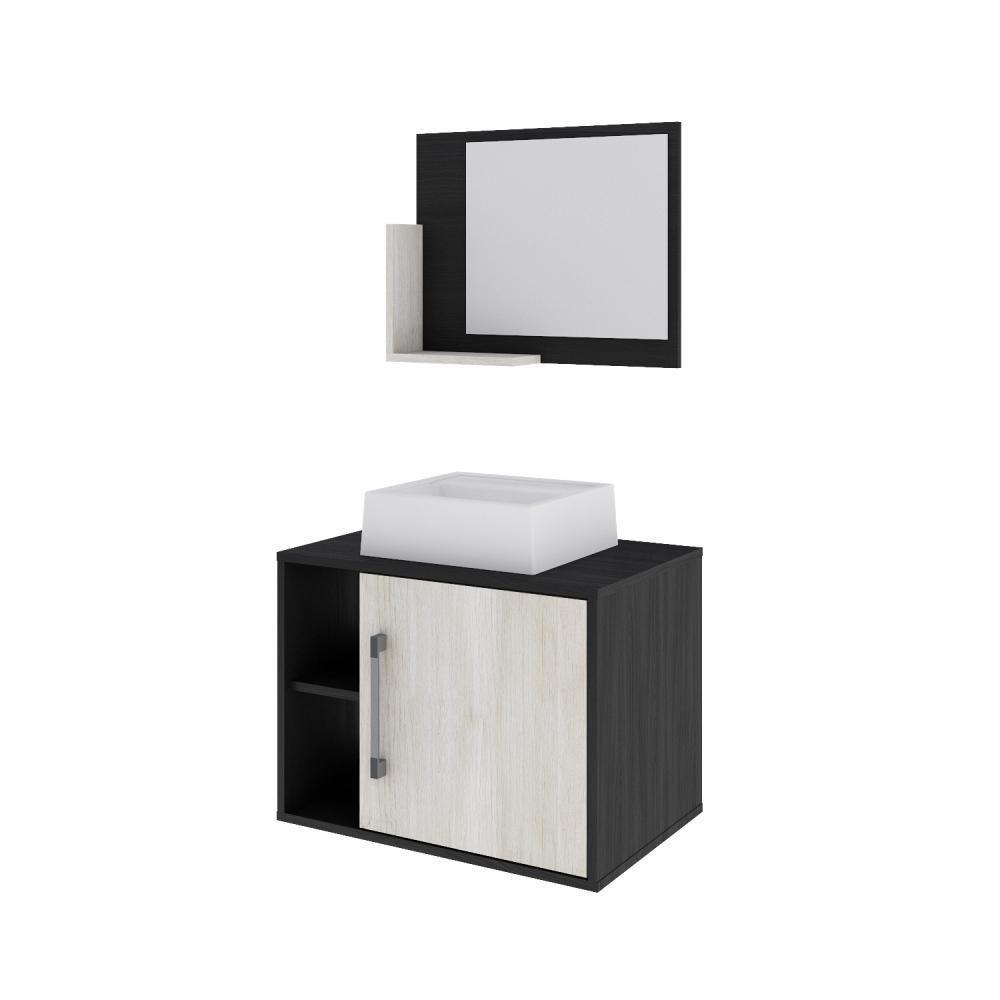 Conjunto Balcão C-cuba Q32 E Espelheira Soft 600 Preto ônix C-nogal Preto Onix C-snow - 2
