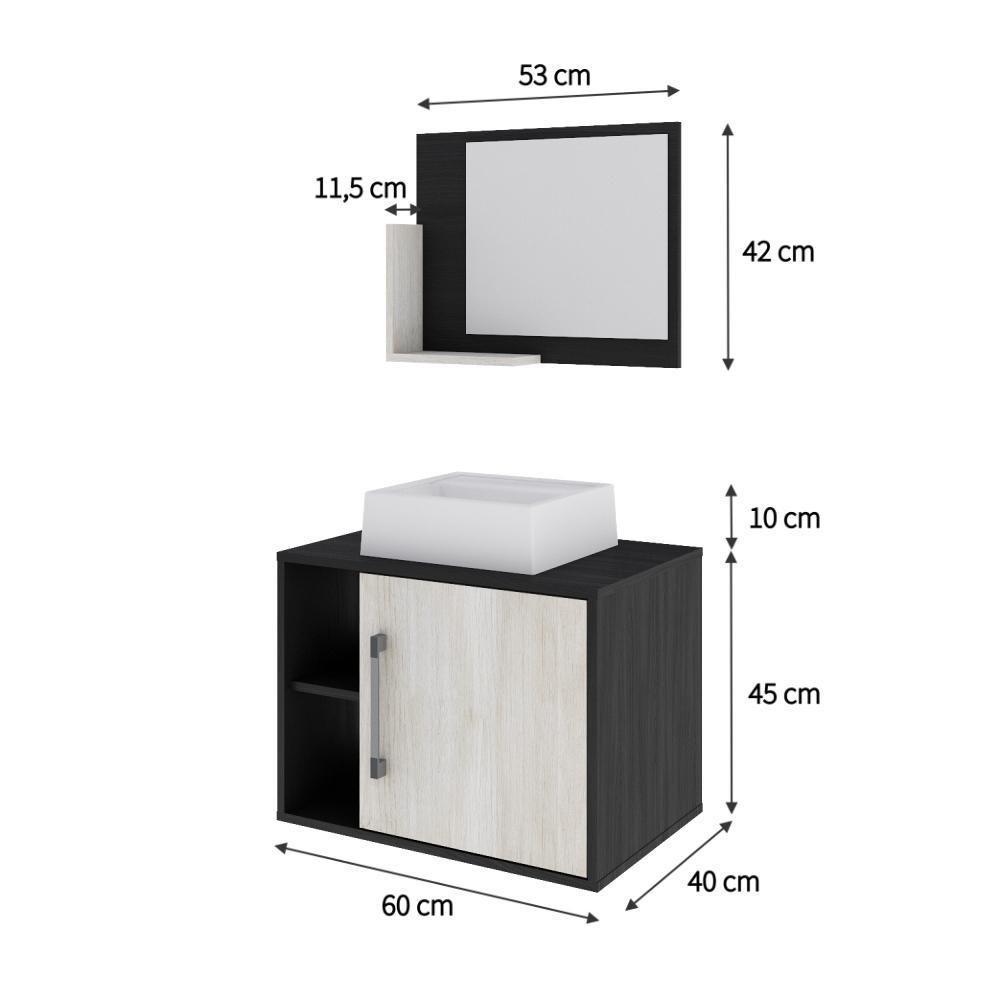 Conjunto Balcão C-cuba Q32 E Espelheira Soft 600 Preto ônix C-nogal Preto Onix C-snow - 5