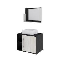 Conjunto Balcão C-cuba Q32 E Espelheira Soft 600 Preto ônix C-nogal Preto Onix C-snow - 2