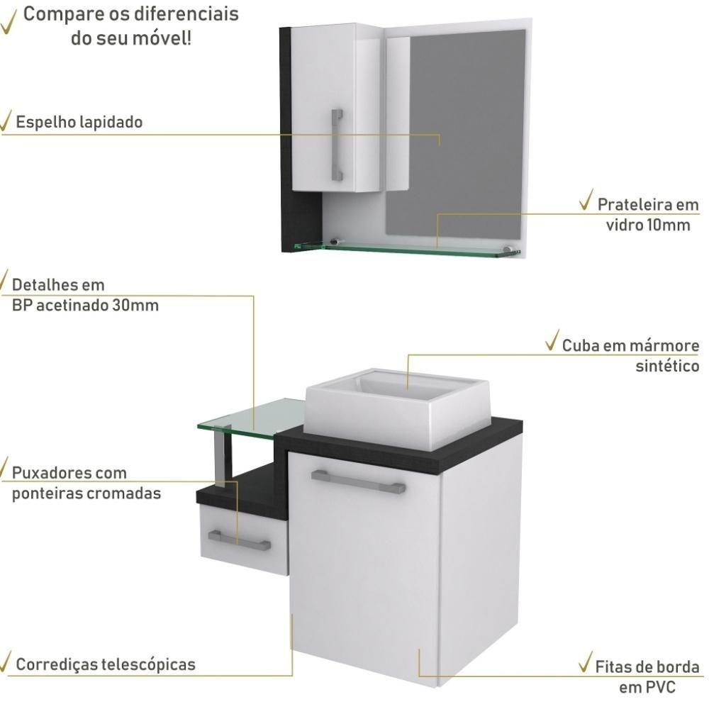 Conjunto Balcão C-cuba Q32 E Espelheira Legno 630 Branco Chess C-nogal Branco Chess C-preto ônix - 5