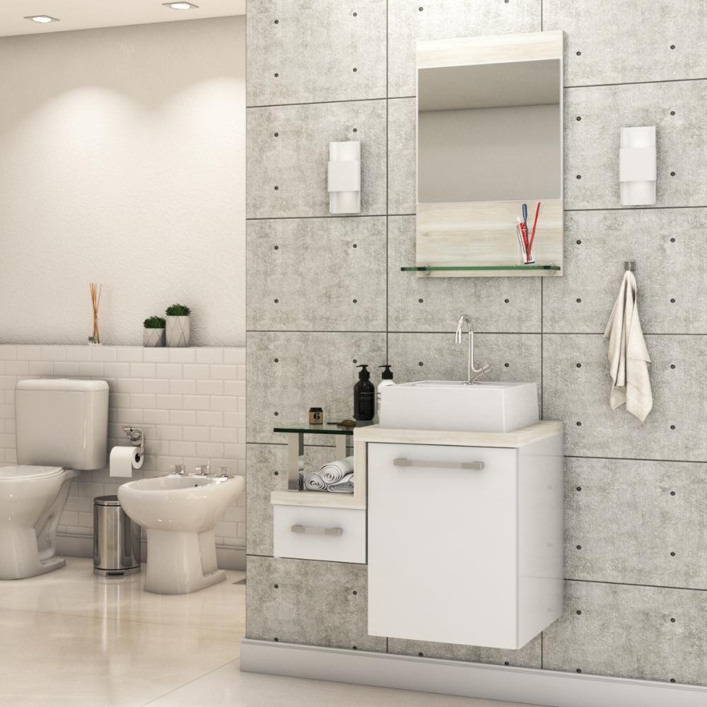 Conjunto Balcão C-cuba Q32 E Espelheira Legno 631 Branco Chess C-preto ônix Branco Chess C-snow - 1