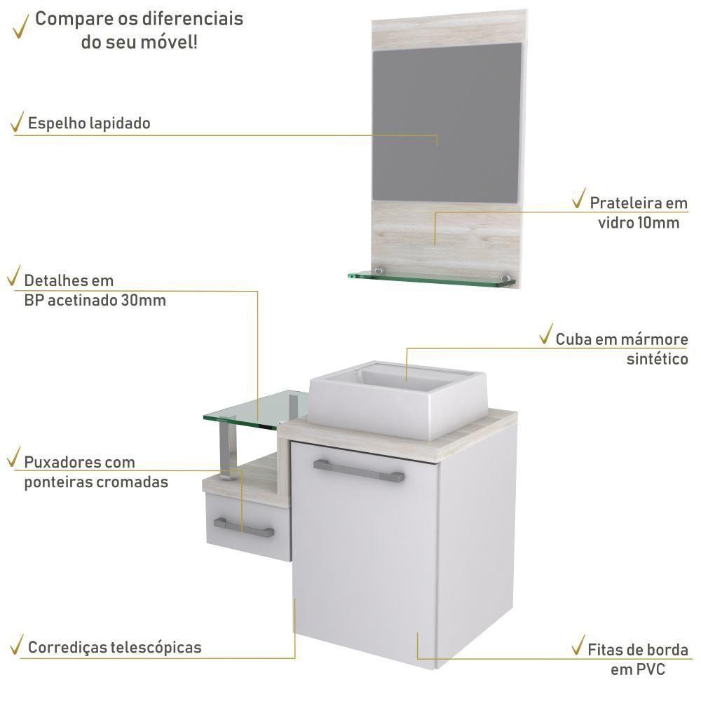 Conjunto Balcão C-cuba Q32 E Espelheira Legno 631 Branco Chess C-preto ônix Branco Chess C-snow - 5